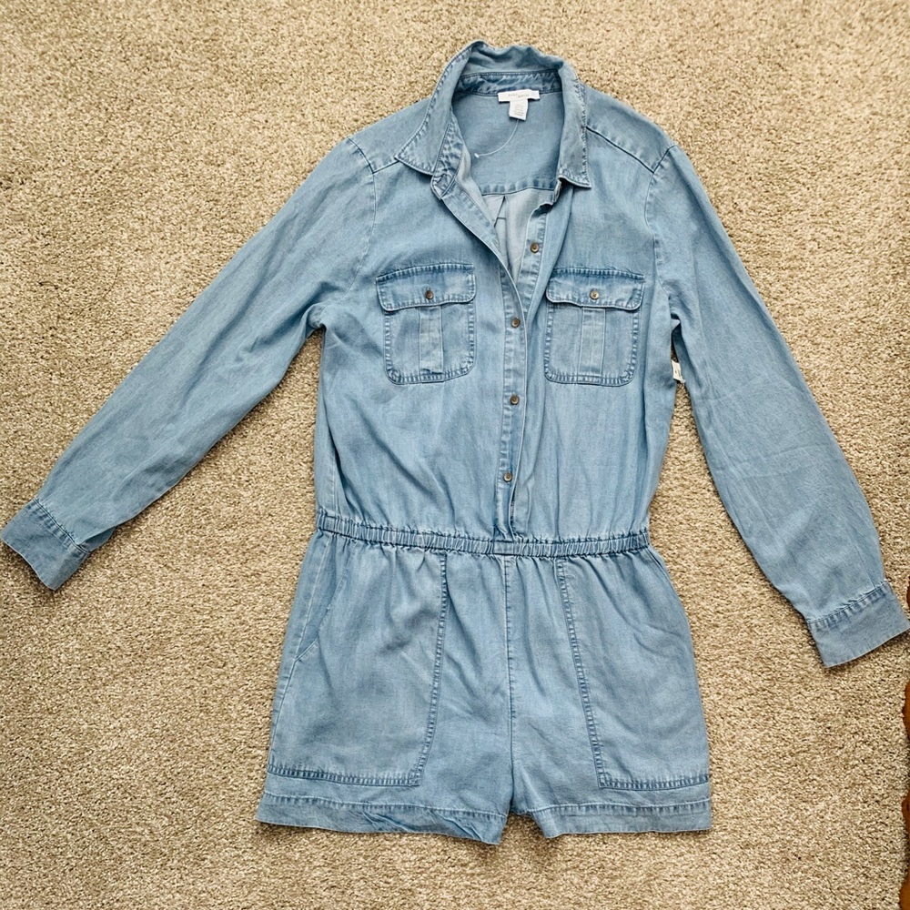 Blue denim shorts jumpsuit